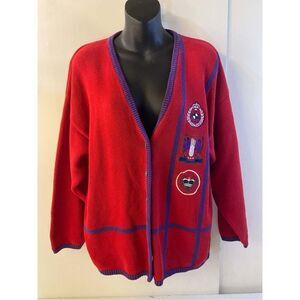 Izod button Sweater Crown logo vintage 80’s red purple rn#21008 Large Cardigan